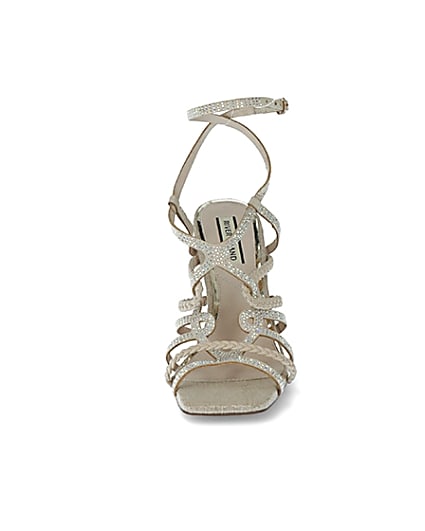 360 degree animation of product Beige diamante tubular high heeled sandals frame-21