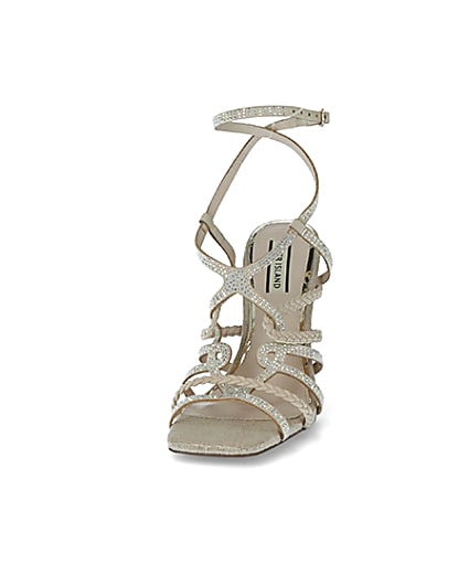 360 degree animation of product Beige diamante tubular high heeled sandals frame-22