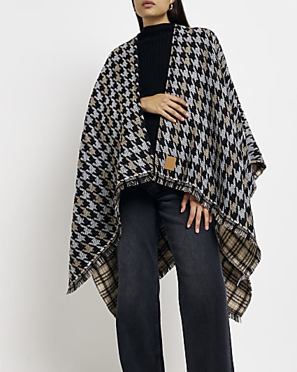 Beige dogtooth reversible cape