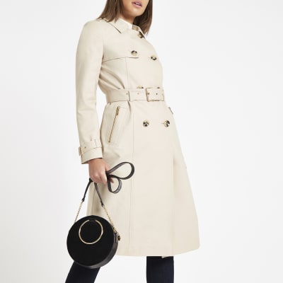 Beige double breasted belted trench coat | River Island