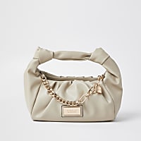 Beige double knot chain ruched bag