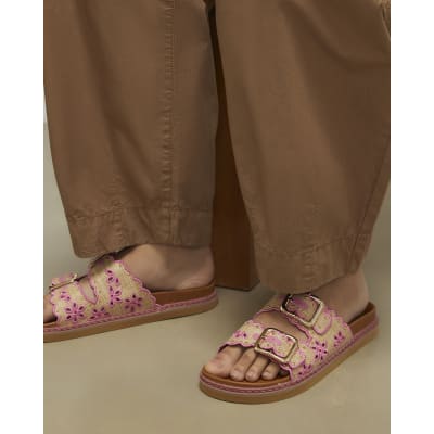 Beige Double Strap Scallop Footbed Sandals