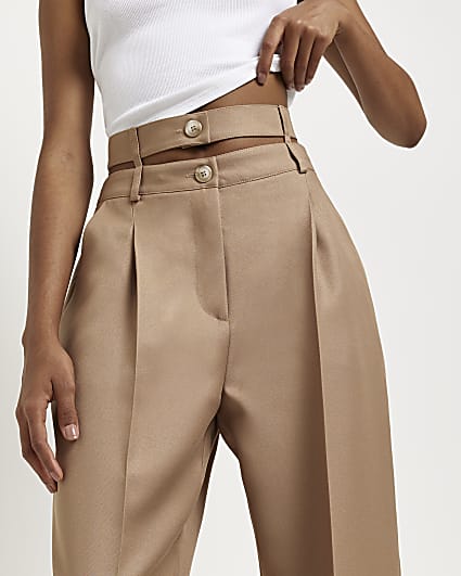 Beige double waistband trousers