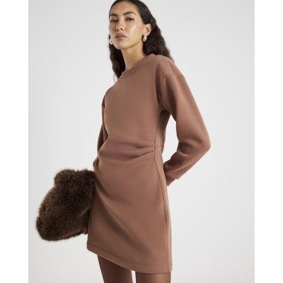 Beige Drape Sweatshirt Dress