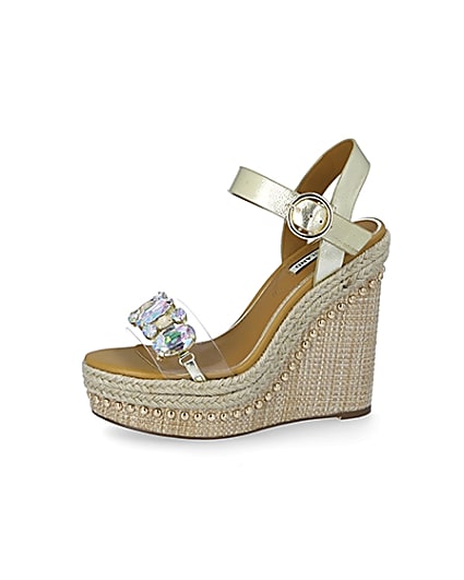 360 degree animation of product Beige embellished perspex wedge sandals frame-2