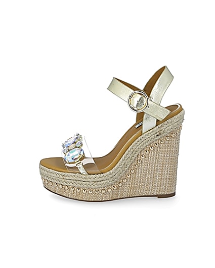 360 degree animation of product Beige embellished perspex wedge sandals frame-3