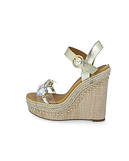 360 degree animation of product Beige embellished perspex wedge sandals frame-4