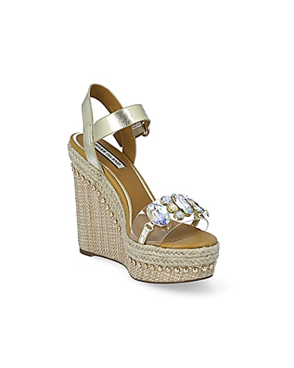 360 degree animation of product Beige embellished perspex wedge sandals frame-18
