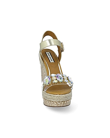 360 degree animation of product Beige embellished perspex wedge sandals frame-20