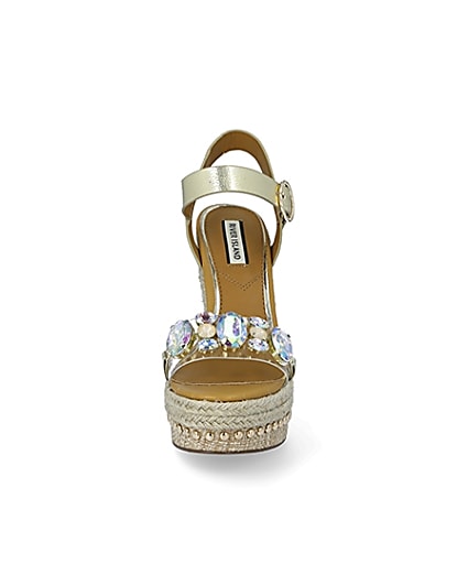 360 degree animation of product Beige embellished perspex wedge sandals frame-21
