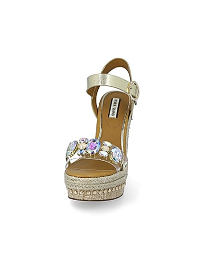 360 degree animation of product Beige embellished perspex wedge sandals frame-22