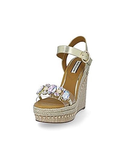 360 degree animation of product Beige embellished perspex wedge sandals frame-23