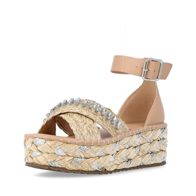 River island tan store wedges