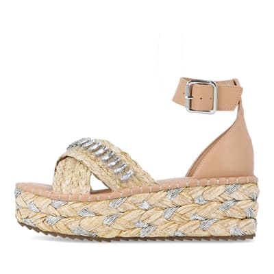 Beige embellished wedge sandals River Island