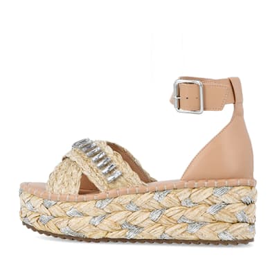 River island beige studded flatform store espadrille wedges