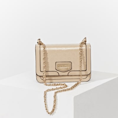 Beige embossed satchel bag River Island
