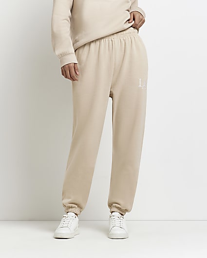 Beige embroidered joggers