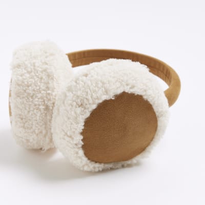 Beige faux fur earmuffs River Island