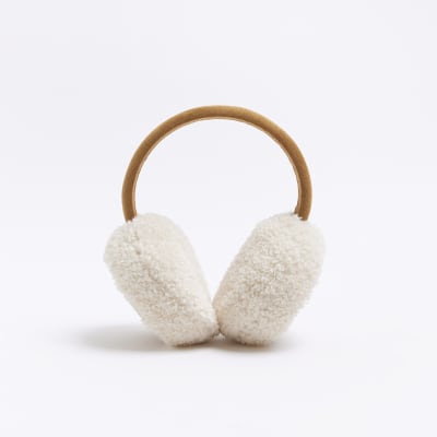 Beige faux fur earmuffs River Island