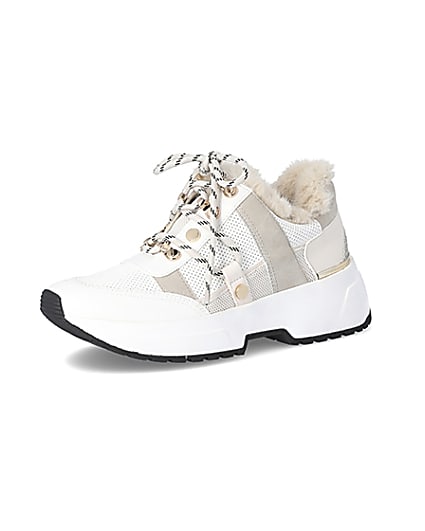 360 degree animation of product Beige faux fur lined chunky trainers frame-1