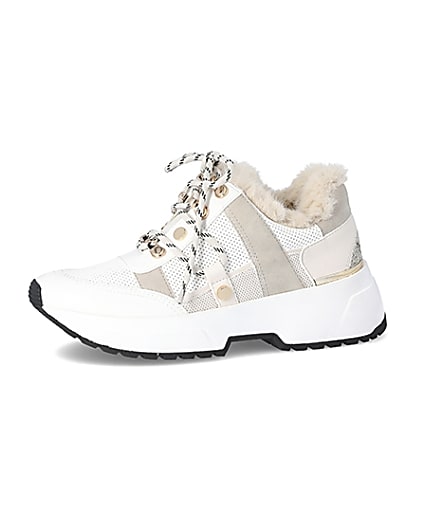 360 degree animation of product Beige faux fur lined chunky trainers frame-2