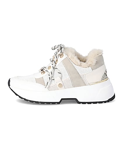 360 degree animation of product Beige faux fur lined chunky trainers frame-3