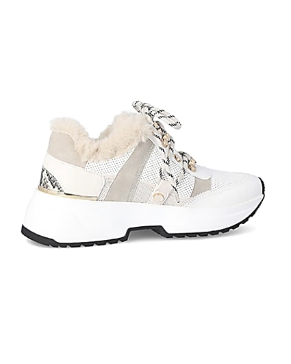 360 degree animation of product Beige faux fur lined chunky trainers frame-14