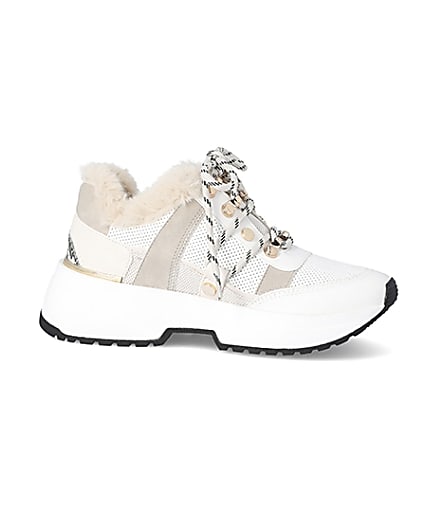 360 degree animation of product Beige faux fur lined chunky trainers frame-16