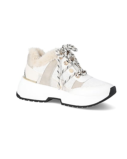 360 degree animation of product Beige faux fur lined chunky trainers frame-17