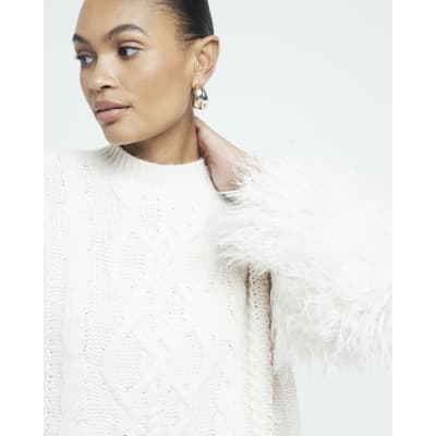 Beige Faux Fur Long Sleeve Jumper River Island