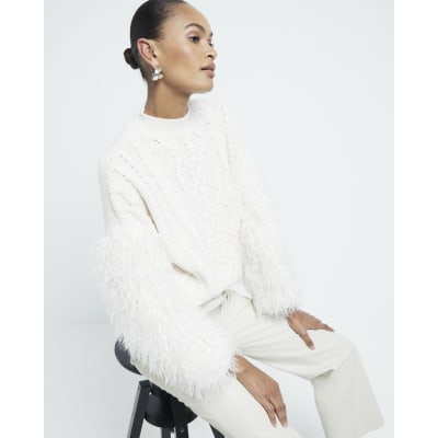 Faux fur sleeve jumper hotsell