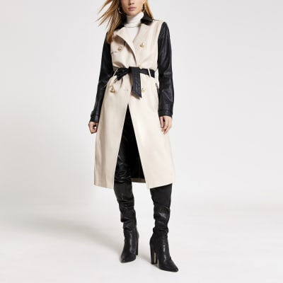 trench with leather sleeves