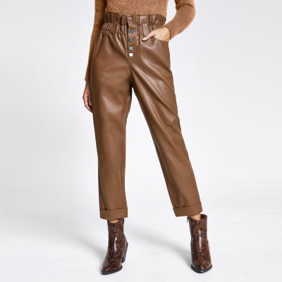 beige leather trousers
