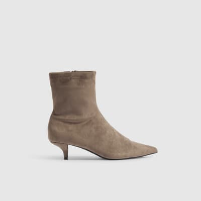 Faux Suede Kitten Heel Sock Ankle Boots