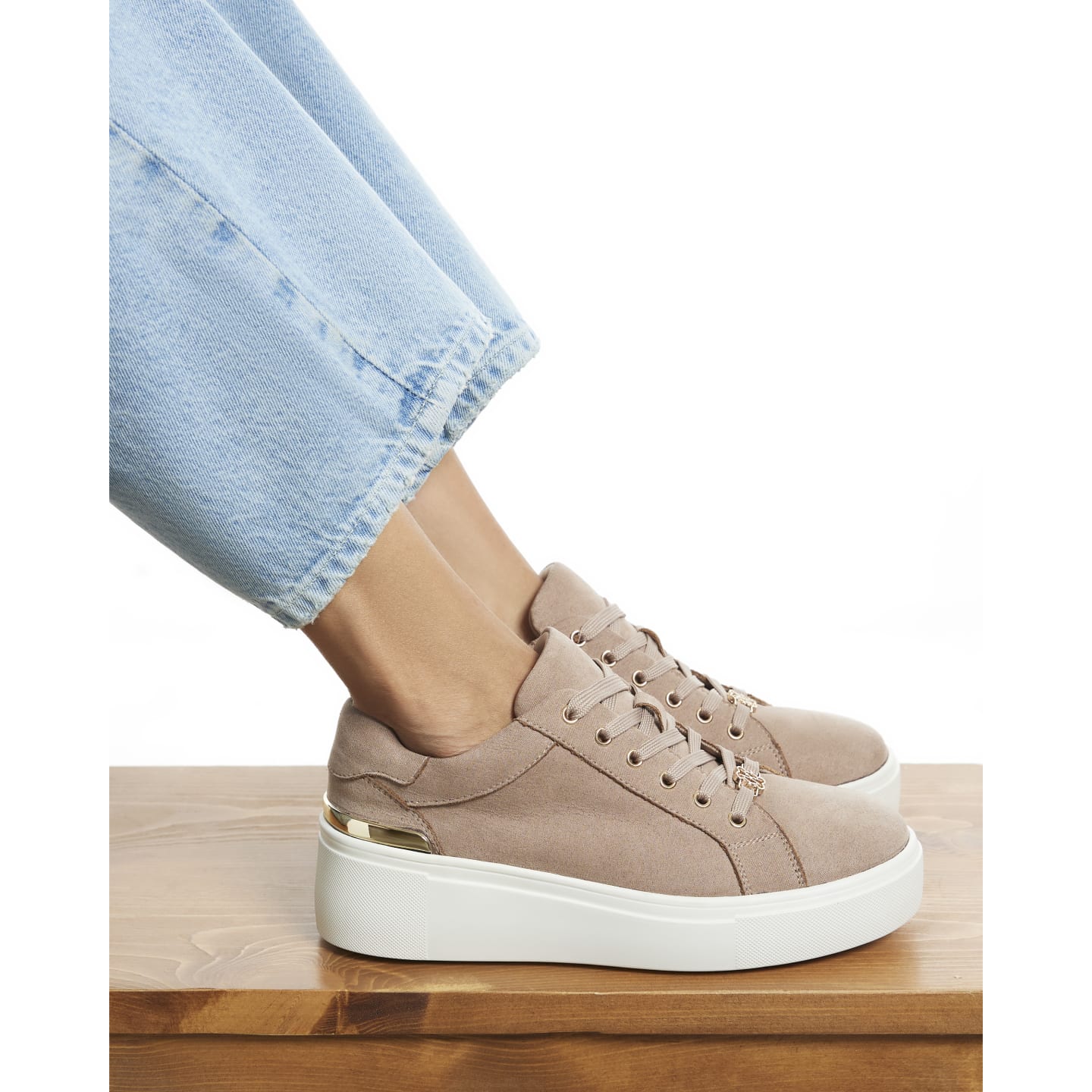 River Island Beige Faux Suede Lace Up Platform Trainers — photo 1 of 1