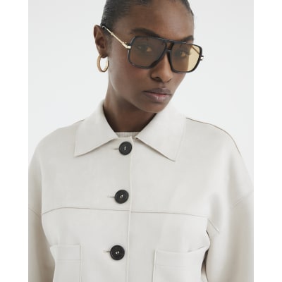 Beige Faux Suede Overshirt