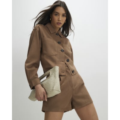 Beige Faux Suede Overshirt