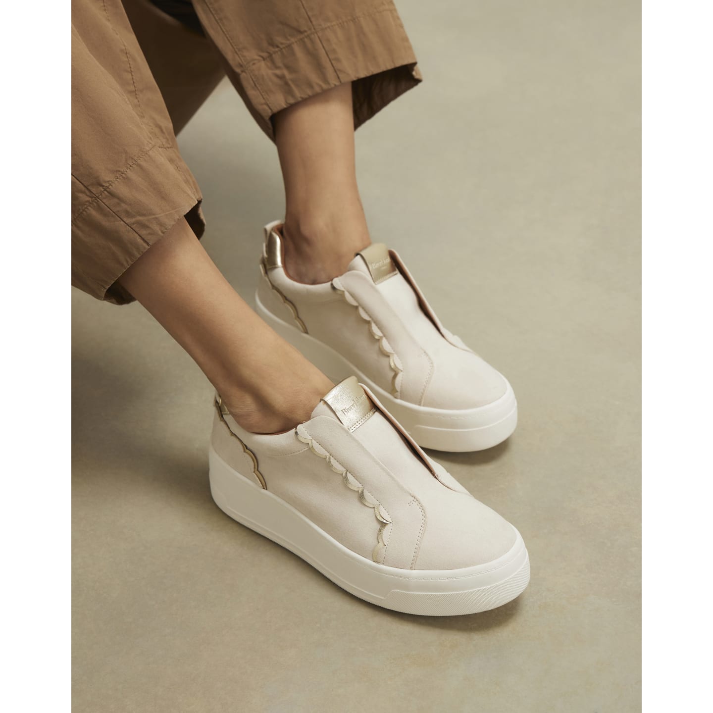 River Island Beige Faux Suede Scalloped Slip On Trainers — photo 1 of 1