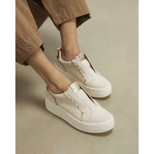 River Island Beige Faux Suede Scalloped Slip On Trainers