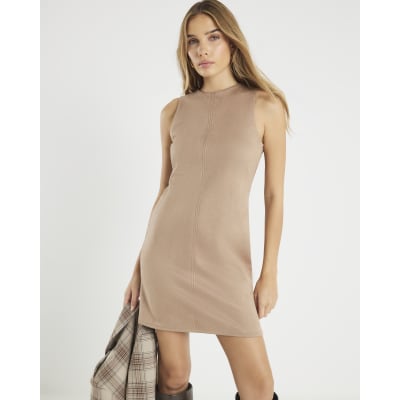 Beige Faux Suede Shift Dress