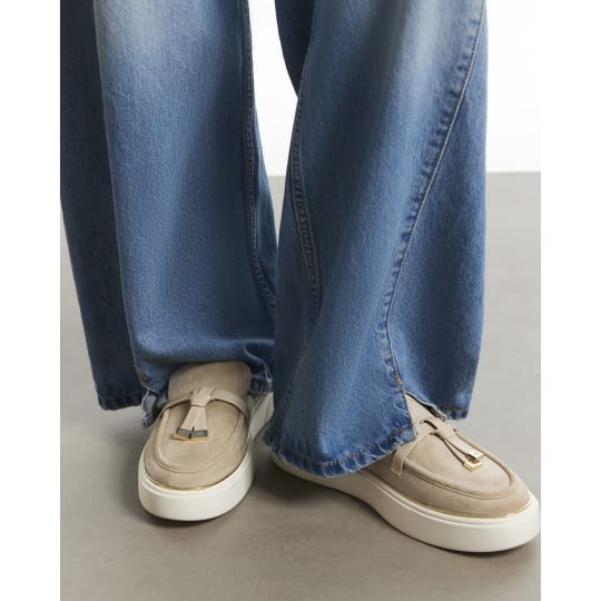 River Island Beige Faux Suede Tassel Slip On Trainers