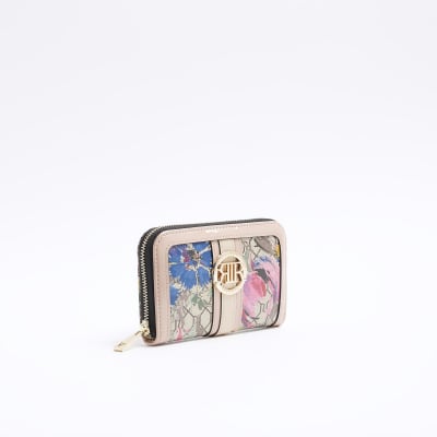 Beige floral monogram purse River Island