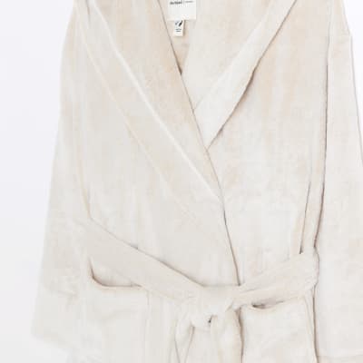 Beige fluffy hooded dressing gown River Island