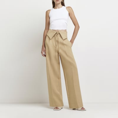 beige wide leg pants