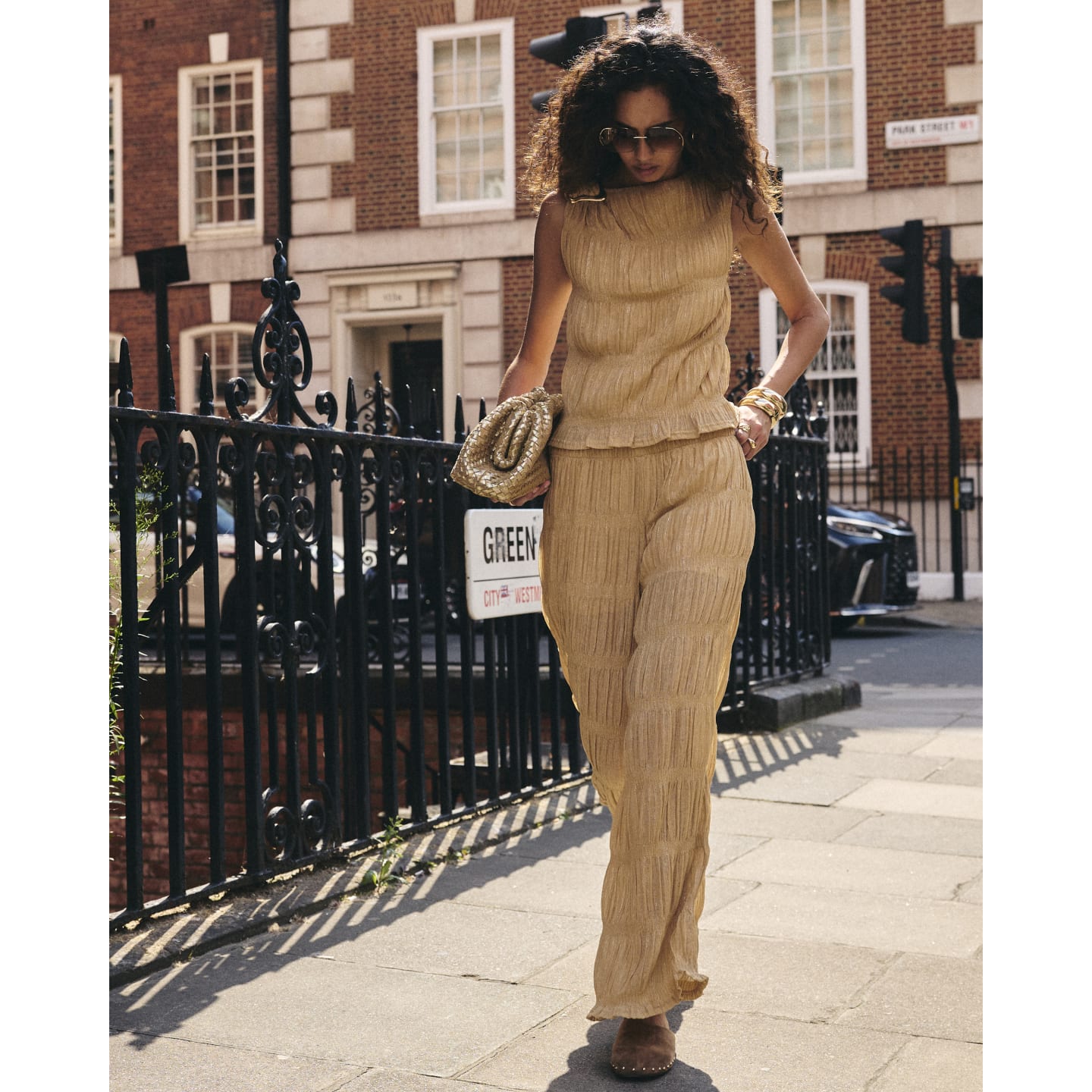 River Island Beige Glitter Wide Leg Trousers — photo 1 of 1