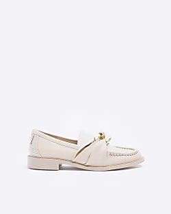 Beige gold chain detail loafers