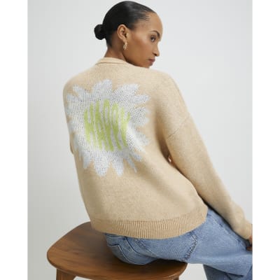 Beige Happy Conversational Cardigan