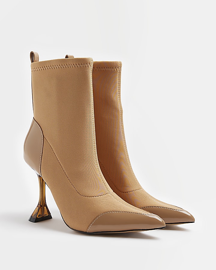 Beige heeled ankle boots