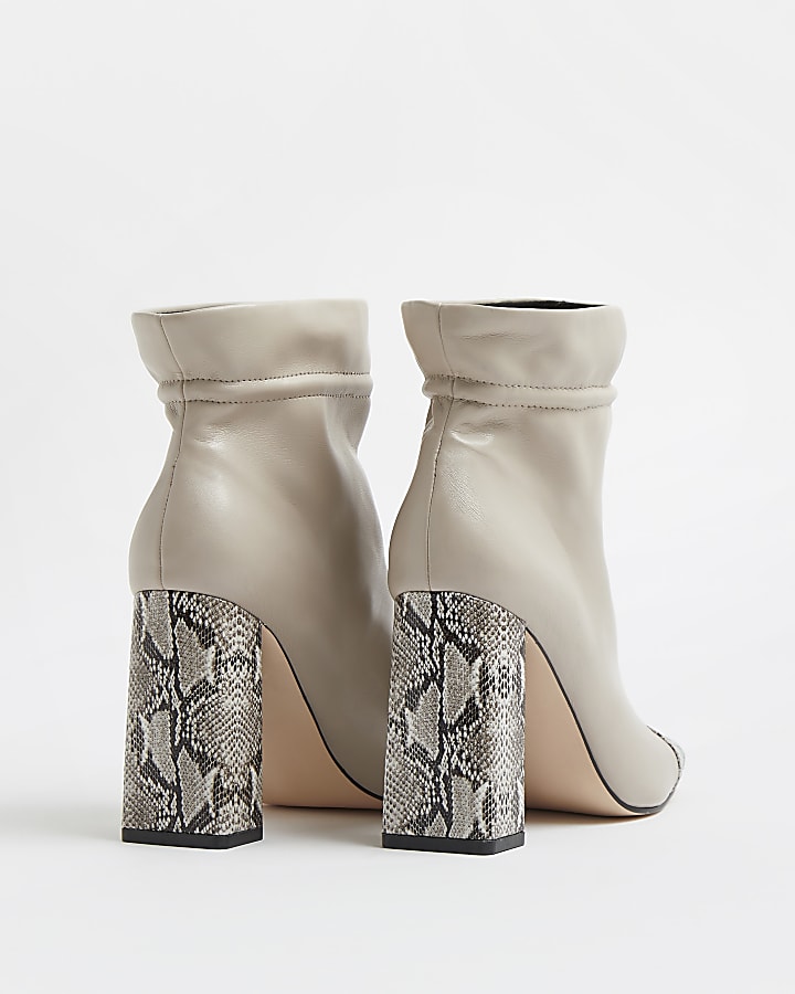 Beige heeled ankle boots