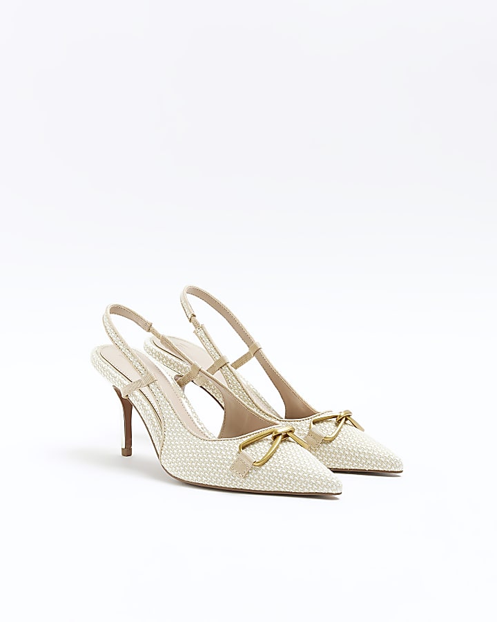Beige heeled court shoes